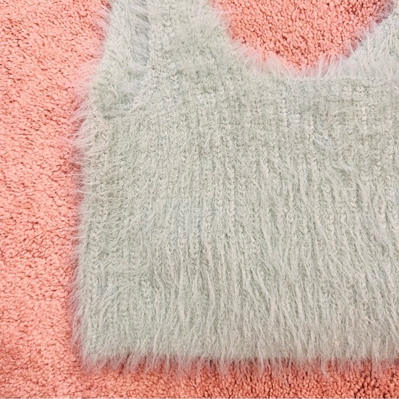 Zara Seafoam Mint Green Fuzzy Tie-Shoulder Crop Top Bralette. Size Small. - Picture 8 of 14